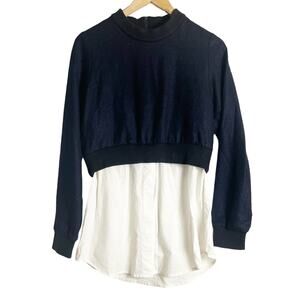 Sea New York Navy Blue Black White Mixed Media Crewneck Sweater Top Size M